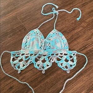 Crochet Halter Top in Blue and Gray